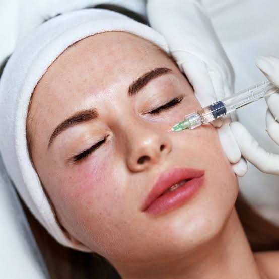 Facial mesotherapy and cosmetic injection treatment at Nail Bahar salon.
